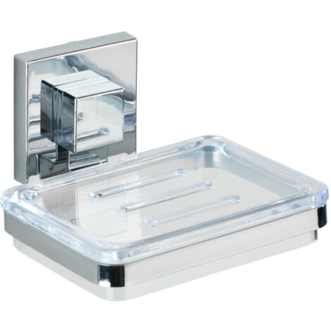 Wenko – Porte-savon mural inox brillant 12 cm – Fixation Vacuum-Loc® sans perçage – Résistant à l'humidité – Support savon design