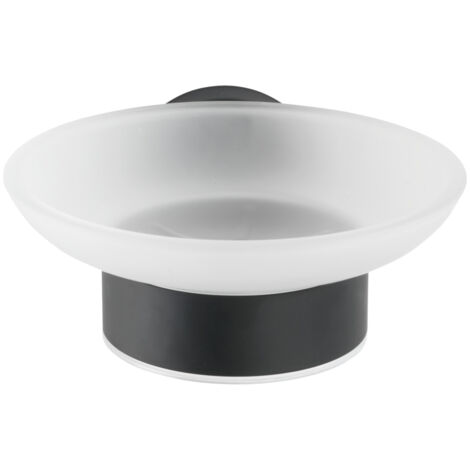 Wenko – Porte-savon mural noir en acier inoxydable mat 11 cm – Assiette en verre amovible – Installation sans perçage – Pour salle de bain