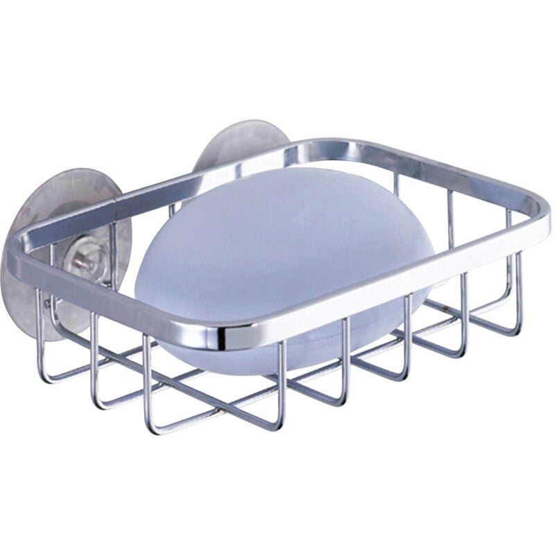 Wenko - Porte savon mural, porte savon ventouse, Ragusa, fixation sans perçage, Acier inox, 13x3,5x10,5 cm, Brillant