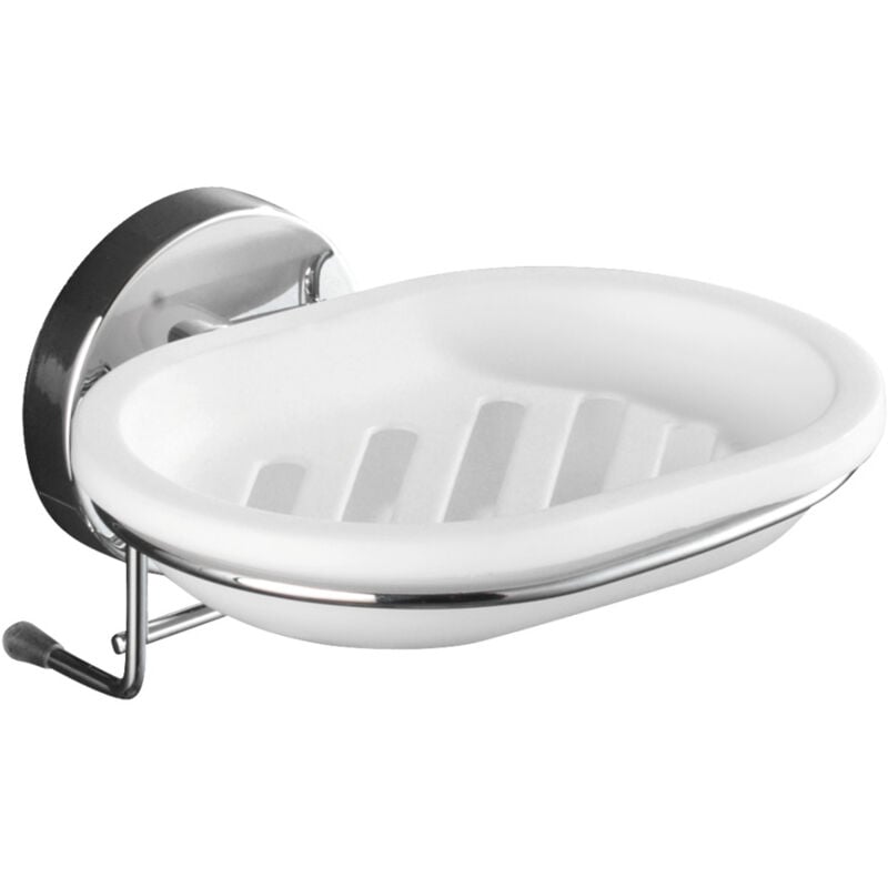 Porte savon mural sans percer Milazzo, Porte savon mural Vacuum-Loc® fixation sans perçage, repositionnable sans laisser de trace, Acier - plastique,