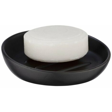 Wenko – Porte-savon rond en céramique noir – Diamètre 11,5 cm – Design élégant pour salle de bain – Maintient le savon sec et esthétique
