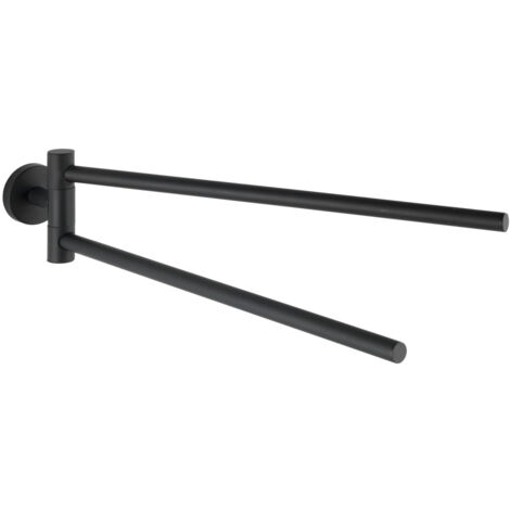 Wenko – Porte-serviette mural 2 bras mobiles – Acier inoxydable noir antirouille – Dimensions 5,5 x 9 x 43 cm – Fixation avec vis et chevilles