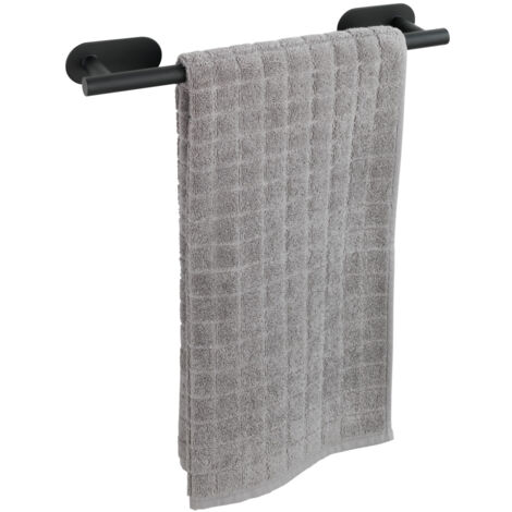 WENKO Porte Serviette salle de bain mural Orea, fixation sans perçage "Turbo Loc Plus", Acier inox, 40x4,5x7 cm, noir