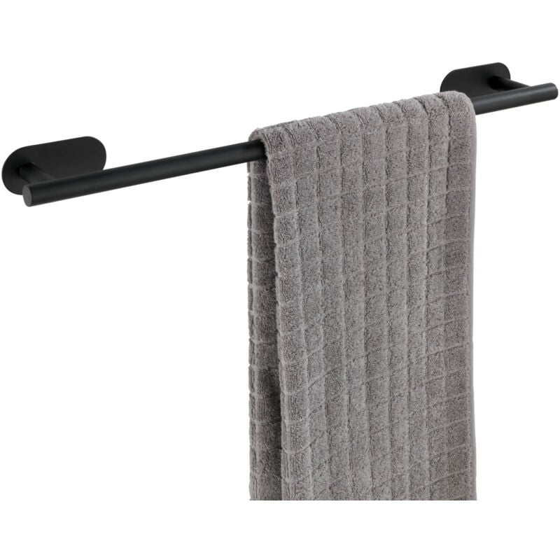 Wenko - Porte Serviette Salle de bain mural Uno Orea Black, Barre porte serviette fixation sans perçage Turbo-Loc®, Acier Inox, 60x4,5x7 cm, Noir mat