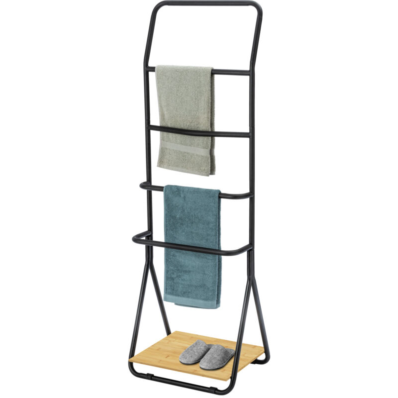 Wenko - Porte Serviette Salle de Bain sur Pied Verona, Echelle Porte Serviette, Acier - Bambou, 51x156,5x40 cm, Noir