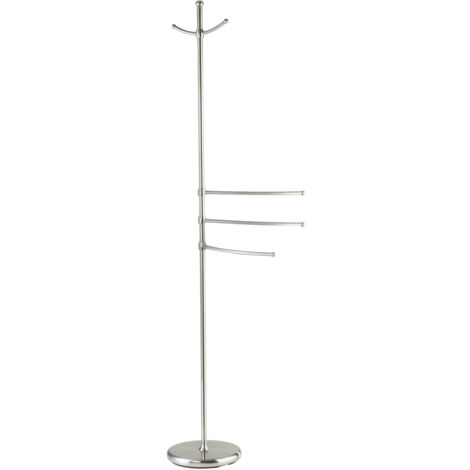 Wenko – Porte-serviette sur pied 3 bras réglables en hauteur – Acier chromé mat – Pied renforcé pour stabilité – Dimensions 28x170x28 cm