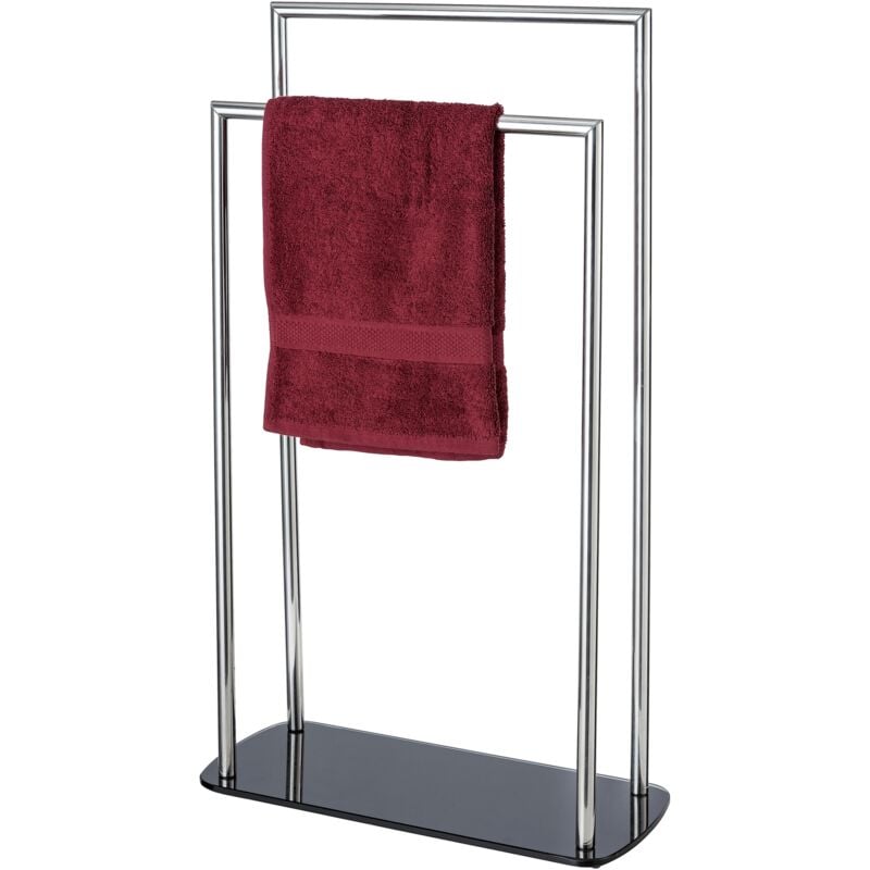 Wenko - Porte serviettes sur pied pour salle de bain Ravina sèche serviettes 2 niveaux, portant acier inoxydable et socle verre trempé, 48x80x20cm,