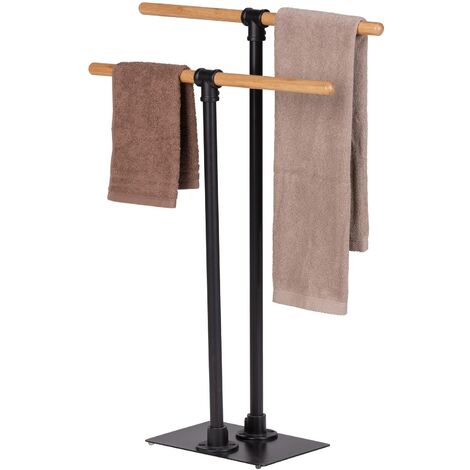 KES Porte-Serviettes sur Pied 2 Barres 18/8 Acier Inoxydable Porte Serviette Noir Porte Serviette, BTH231-BK