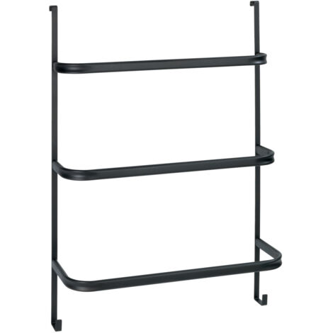 Wenko – Porte-serviettes 3 barres sans perçage – Acier noir mat – Dimensions 54,5x77,5x21,5cm – 2 crochets pour accessoires