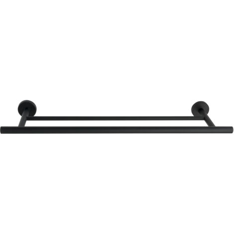 Wenko – Porte-serviettes mural noir mat 60 cm – Acier inoxydable double barre – Installation classique avec vis et chevilles – Design industriel