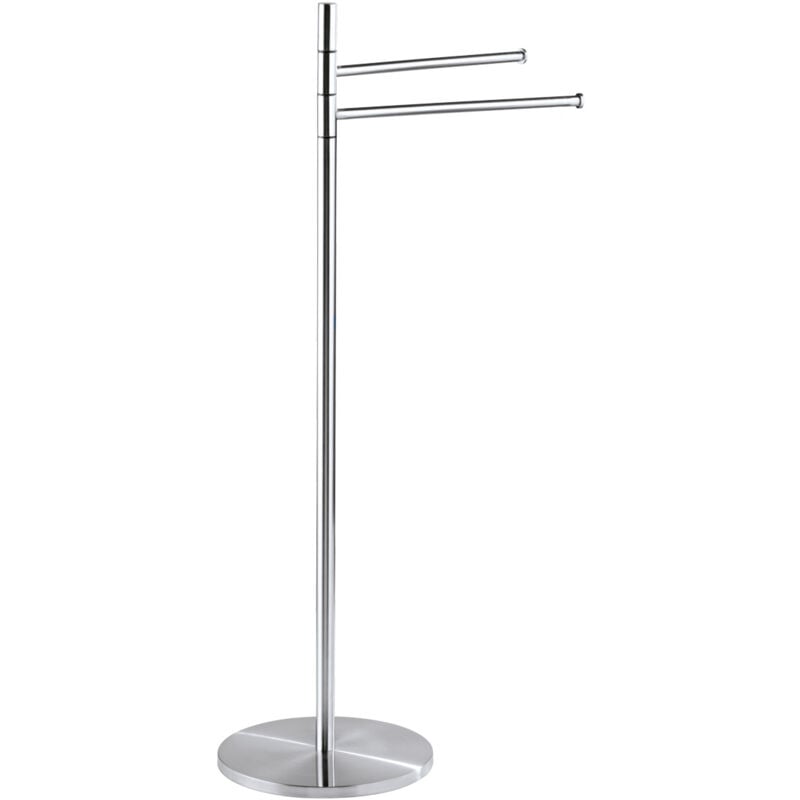 Wenko - Porte Serviettes Salle de bain sur pied, 2 barres porte serviette, Pieno, socle rond, acier inox, 45x89x25 cm, mat