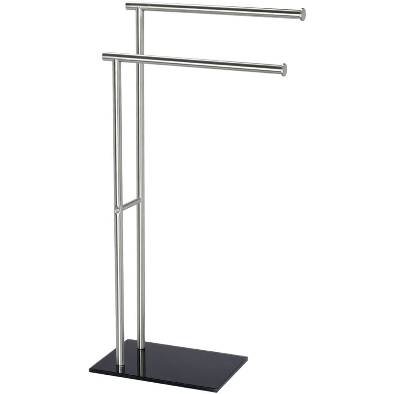 Wenko - Porte Serviettes sur Pied Lima 2 Barres sèche serviettes, Acier inox et base lestée en verre trempé, 41 x 79 x 20 cm, Noir et argent