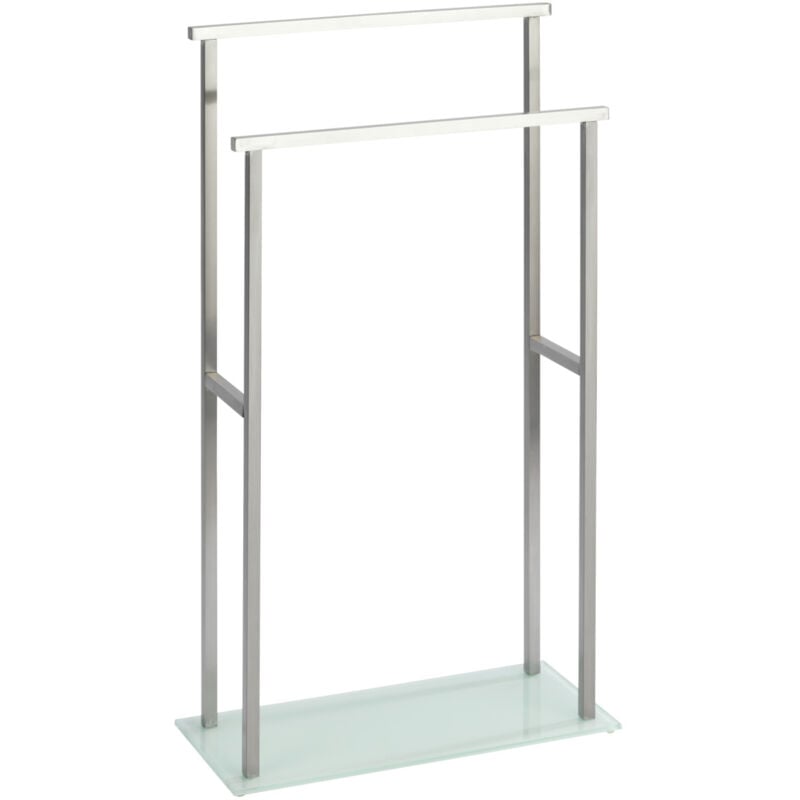 Wenko - Porte-serviettes Debar inox satiné sur pied 2 stangen design moderne porte-serviettes salle de bain en acier inoxydable avec verre blanc