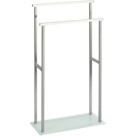 Wenko – Porte-serviettes sur pied 2 niveaux – Acier inoxydable finition satinée – Base en verre – Dimensions 20x83x46 cm – Design moderne
