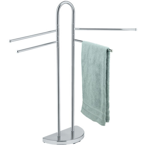 Wenko – Porte-serviettes sur pied 4 bras réglables – Métal chromé – Base demi-ronde pour petits espaces – Support à serviettes élégant 33 cm