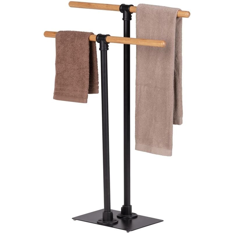 Wenko - Porte-serviettes forli, noir, avec garniture en bambou