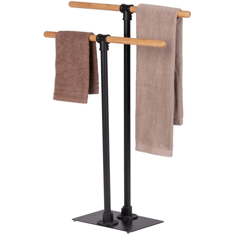 Wenko - Porte-serviettes forli, noir, avec garniture en bambou