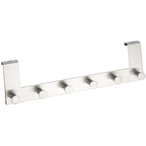 Wenko – Portemanteau en acier inoxydable 39x11cm – 6 crochets pour manteaux et serviettes – Fixation sans perçage – Design compact pour espaces humides