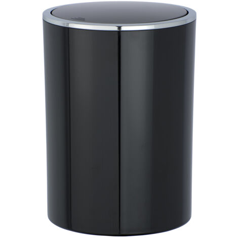 Wenko – Poubelle à couvercle oscillant 5L – Plastique haut de gamme noir avec liseré chromé – Dimensions 18,5x25,5 cm – Pour salle de bain et WC