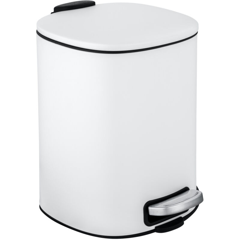 Poubelle à pédale avec couvercle et frein de chute 5L Alassio Wenko Seau amovible avec porte sachet, Anti traces de doigts, 20,5 x 27 x 24,5 cm, Blanc