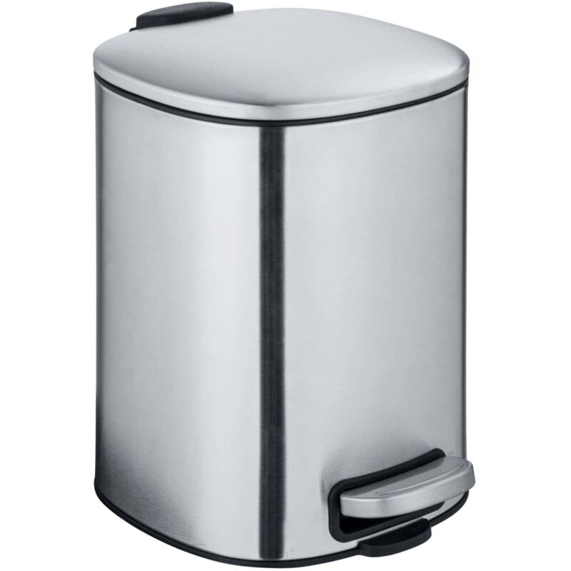 Wenko - Poubelle à pédale Alassio, petite poubelle salle de bain, capacité 5L, acier, 24,5x20,5x27 cm, mat
