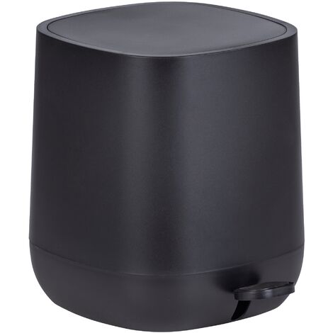 WENKO Poubelle à pédale design Davos avec frein de chute easy close, Petite poubelle salle de bain 5L, Plastique, 23,5x26x27,5 x cm, noir