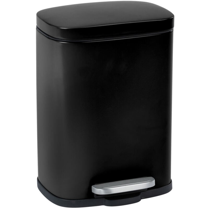 Wenko - Poubelle à pédale design Leno avec frein de chute 'easy close', petite poubelle salle de bain capacité 5L, Acier Inox, 21,5x19x29,5 cm, noir