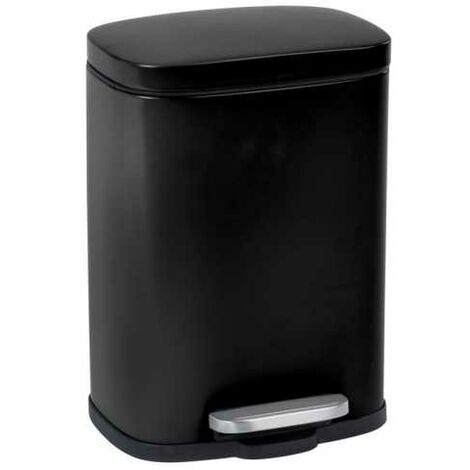 WENKO Poubelle à pédale design Leno avec frein de chute easy close, petite poubelle salle de bain capacité 5L, Acier Inox, 21,5x19x29,5 cm, noir