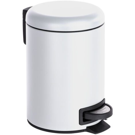WENKO Poubelle à pédale Leman, 3L, Petite Poubelle Salle de Bain, Acier Mat, 3L, 17x25x22.5 cm, Blanc