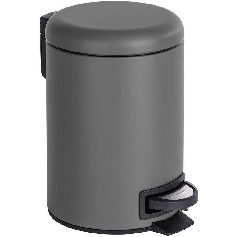 Wenko - Poubelle à pédale Leman, 3L, Petite Poubelle Salle de Bain, Acier Mat, 3L, 17x25x22.5 cm, Gris