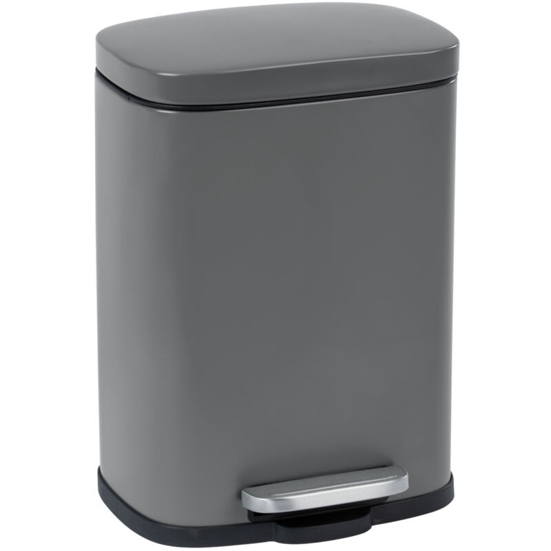 Wenko - Poubelle à pédale Leno avec frein de chute Easy-Close, Petite poubelle salle de bain 5L, Acier, 21,5x19x29,5 cm, gris