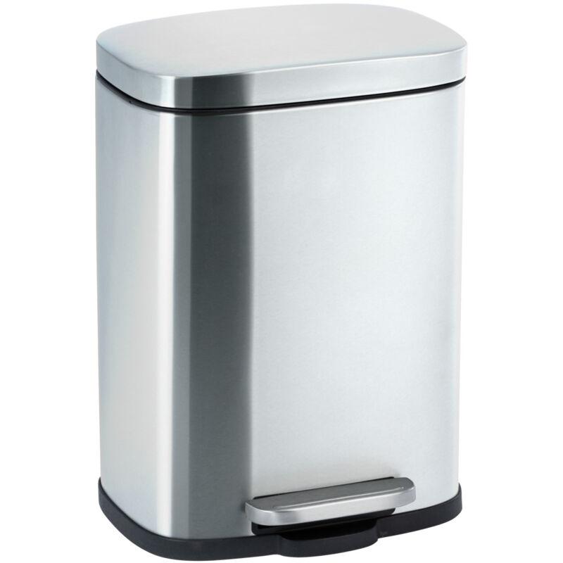 Poubelle à pédale Leno mat design avec frein de chute 'easy close', petite poubelle salle de bain capacité 5L, Acier Inox, 21,5x19x29,5 cm, mat