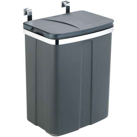Wenko – Poubelle de porte suspendue 12l – Fixation sans perçage – Plastique et acier – Dimensions 26x34x17 cm – Couleur gris