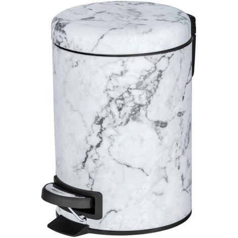 Wenko – Poubelle de salle de bain 3 litres à pédale en acier inoxydable noir et blanc – Couvercle automatique – Compacte pour petits espaces
