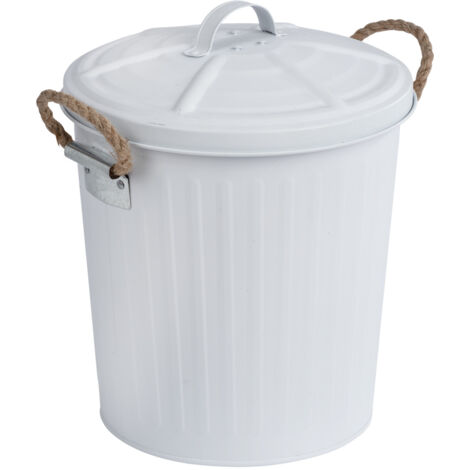 Wenko – Poubelle de salle de bain 6L en acier verni blanc – Couvercle amovible – Dimensions 24x28,5x23cm – Poignées tressées pour transport facile - GARA 6 L