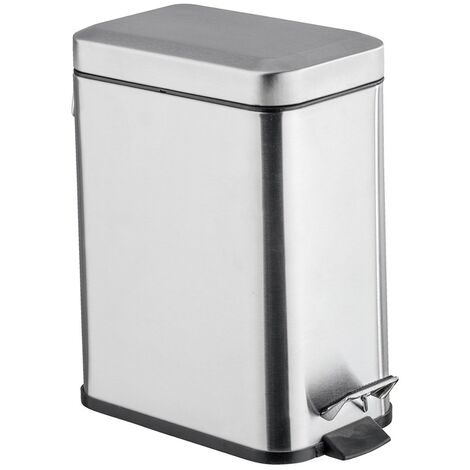 Wenko – Poubelle de salle de bain rectangulaire 5 l en acier inoxydable mat – Couvercle et pédale pour ouverture facile – Design moderne