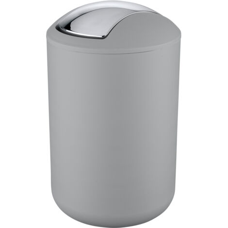 WENKO Poubelle Salle de Bain, Petite Poubelle Salle de Bain, couvercle basculant, Brasil L, capacité 6,5L, plastique PET incassable, ø19,5x31 cm, Gris