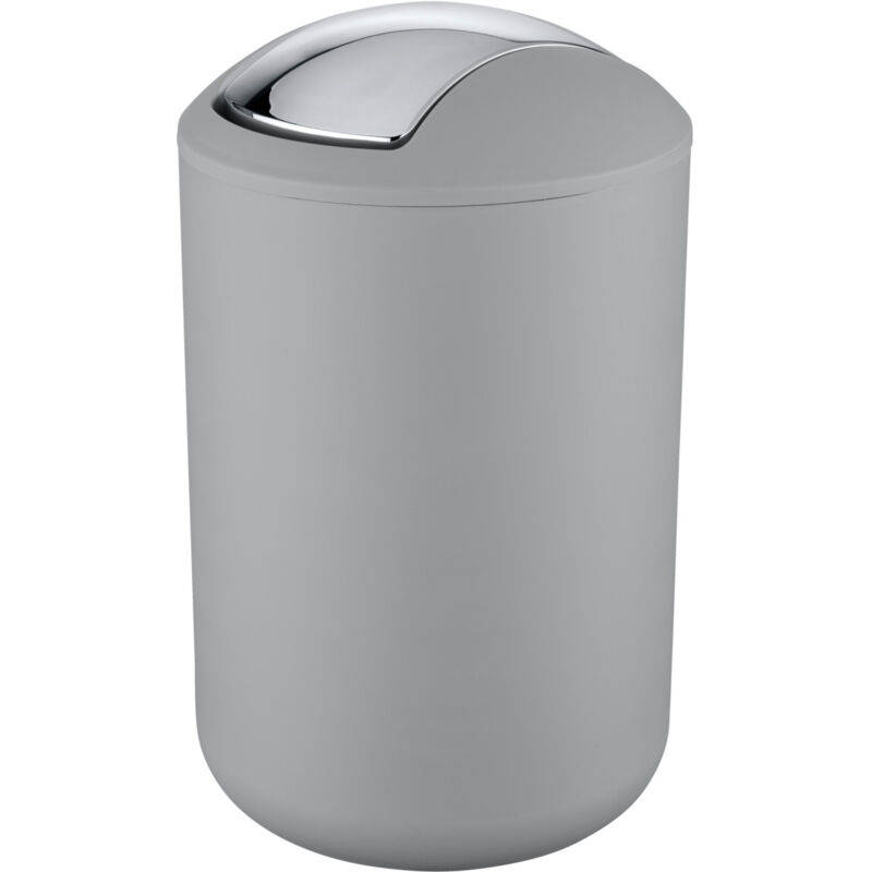 Poubelle à couvercle oscillant 6,5 L Brasil L WENKO, Petite poubelle salle de bain, Couvercle basculant, Plastique PET incassable, 19,5x31 cm, Gris
