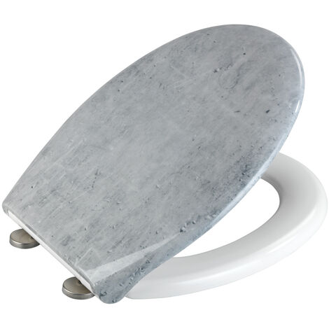 WENKO Premium WC-Sitz Concrete, aus antibakteriellem Duroplast, mit Absenkautomatik, Mehrfarbig, Duroplast mehrfarbig , Edelstahl rostfrei silber matt