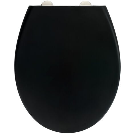 WENKO Premium WC-Sitz Ikaria Schwarz matt, aus antibakteriellem Duroplast, mit Absenkautomatik, Schwarz, Duroplast schwarz , Edelstahl rostfrei silber matt