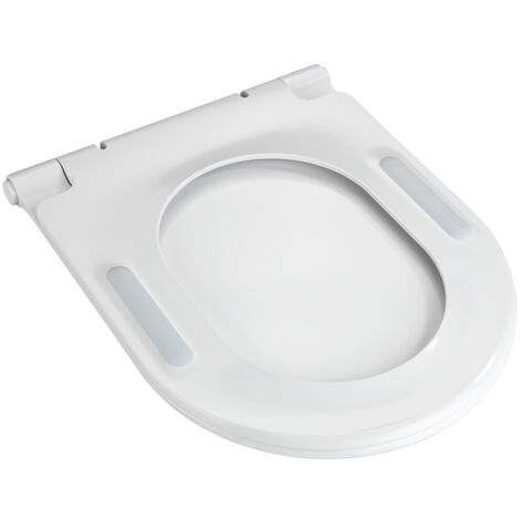 WENKO Premium WC-Sitz Nuoro, aus antibakteriellem Duroplast, mit Absenkautomatik, Weiß, Duroplast weiß , Edelstahl rostfrei silber matt