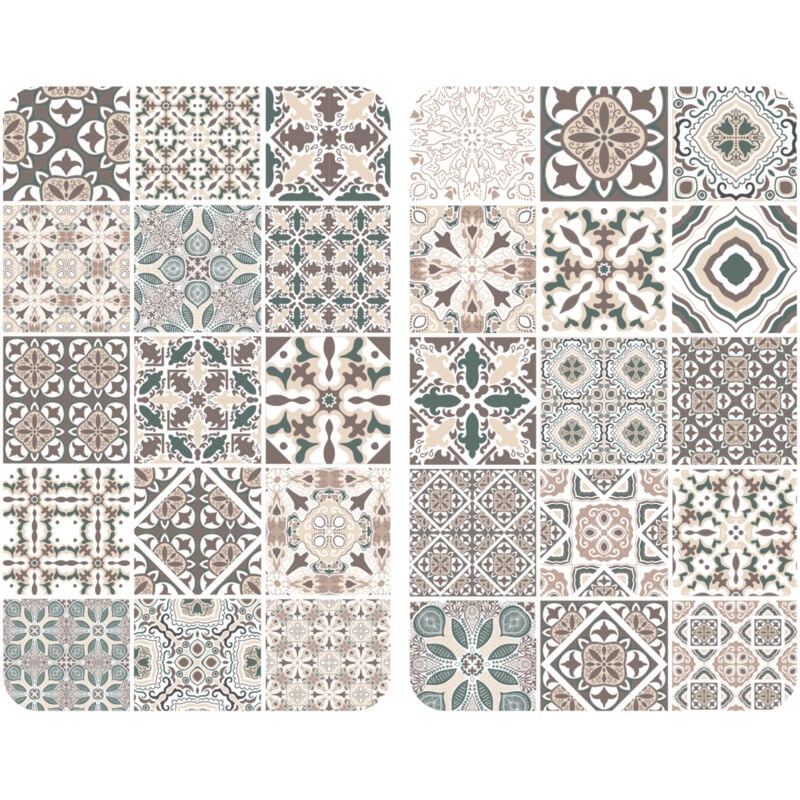 Wenko - Protection de plaques cuisson 'Carreaux de ciment' Lot de 2, Couvre plaque universel, Résistant aux chocs, Hygiénique, Pieds inclus, Verre