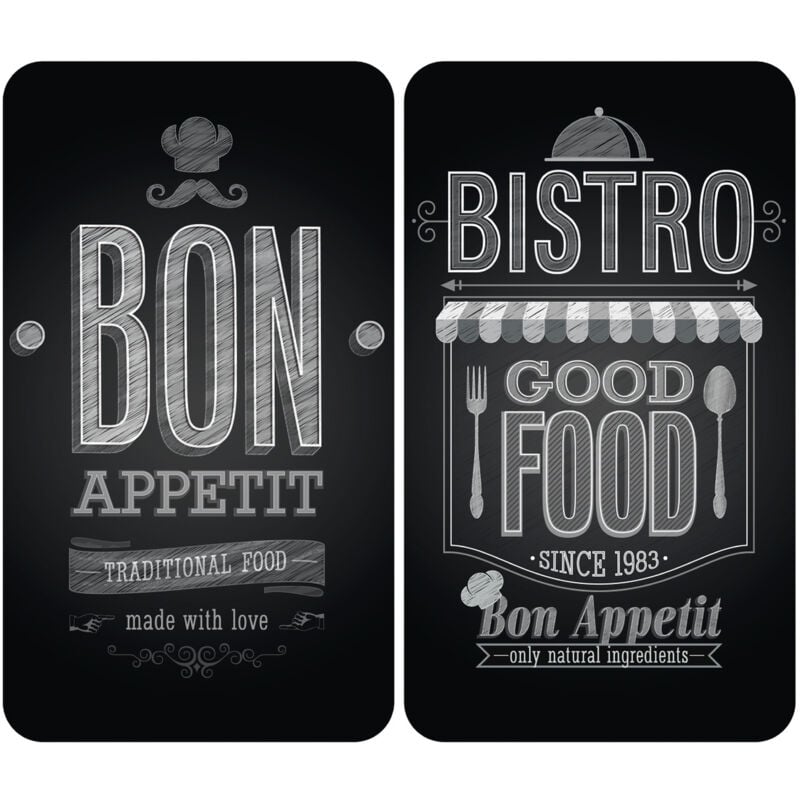 Protection de plaques cuisson "Bon appétit" WENKO, Lot de 2, Couvre plaque universel, Résistant aux chocs, Hygiénique, Pieds inclus, Verre trempé,