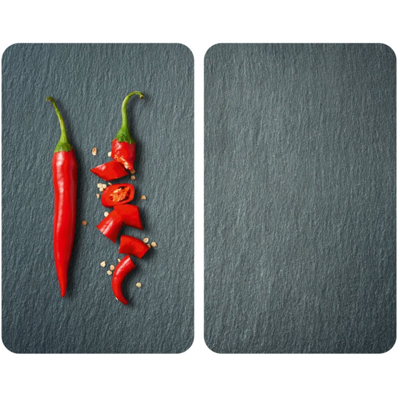 Protection plaque de cuisson Wenko Couvre plaque de cuisson en verre 'Cayenne', Lot de 2, Verre trempé, Pour toutes plaques 30x52 cm, Multicolore