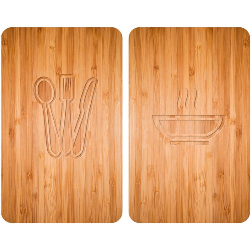 Protection plaque de cuisson "Lunch" en verre trempé WENKO, Pour toute plaques, Couvre plaque de cuisson, planche à découper, Lot de 2, 52x30cm,