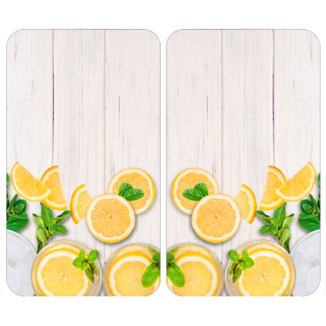 Wenko – Protège-plaques en verre trempé 52x30cm – Set de 2 avec pieds antidérapants – Résistant aux températures élevées – Motif citron