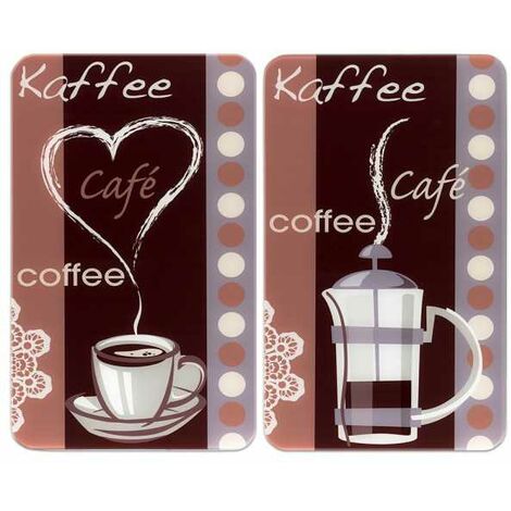WENKO Protezione per piano cottura, copertura per piano cottura in vetro "Caffè", Set di 2, vetro temperato, 30x52 cm, multicolore