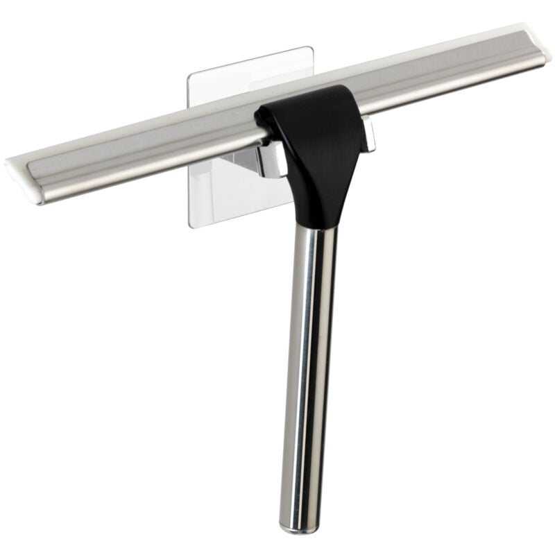 Wenko - Raclette de douche Quadro, raclette salle de bain, support mural, fixation sans perçage 'Turbo Loc'®, acier inox, 23x17,5x5 cm, chromé