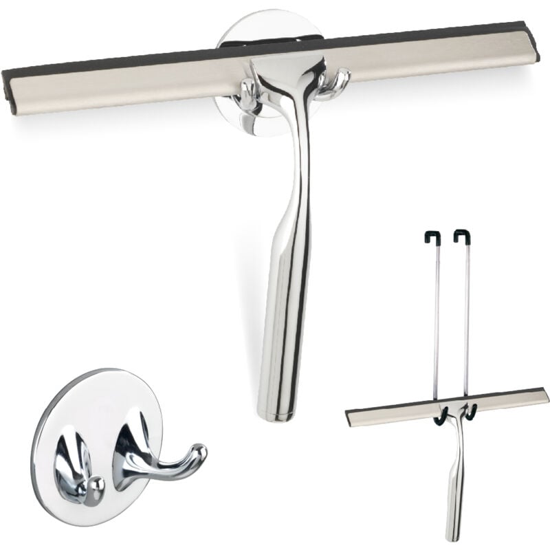 Wenko - Raclette de douche Terni Plus, raclette salle de bain, support mural, fixation sans perçage 'Turbo Loc', Zinc - lame caoutchouc, 24,5x16,5