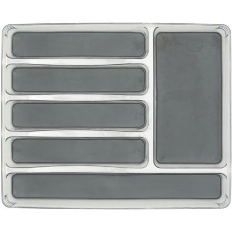 Wenko – Range couvert tiroir 6 compartiments – Antidérapant – Dimensions 32x4,5x40 cm – Plastique transparent et gris – Adapté à tiroirs courants